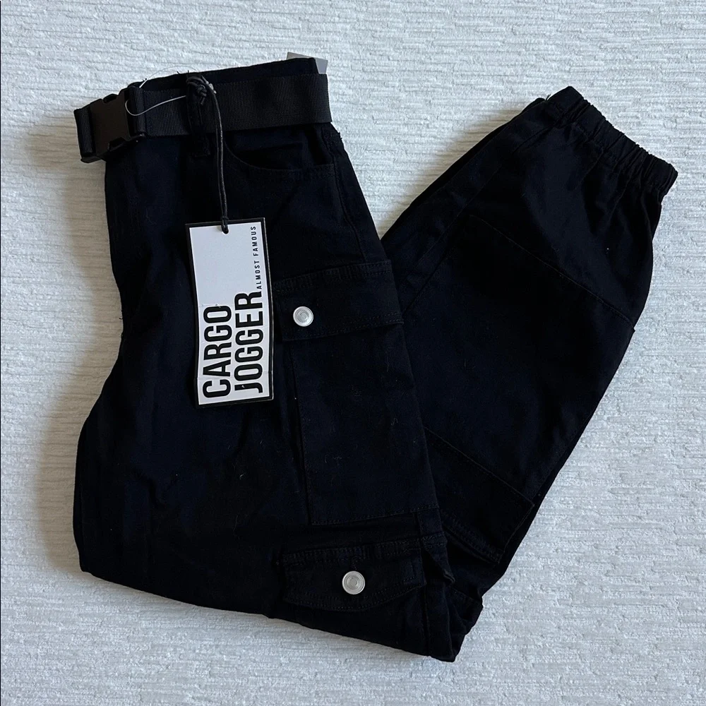 Almost Famous Black Cargo Jogger Pants NWT - Picture 2 of 5